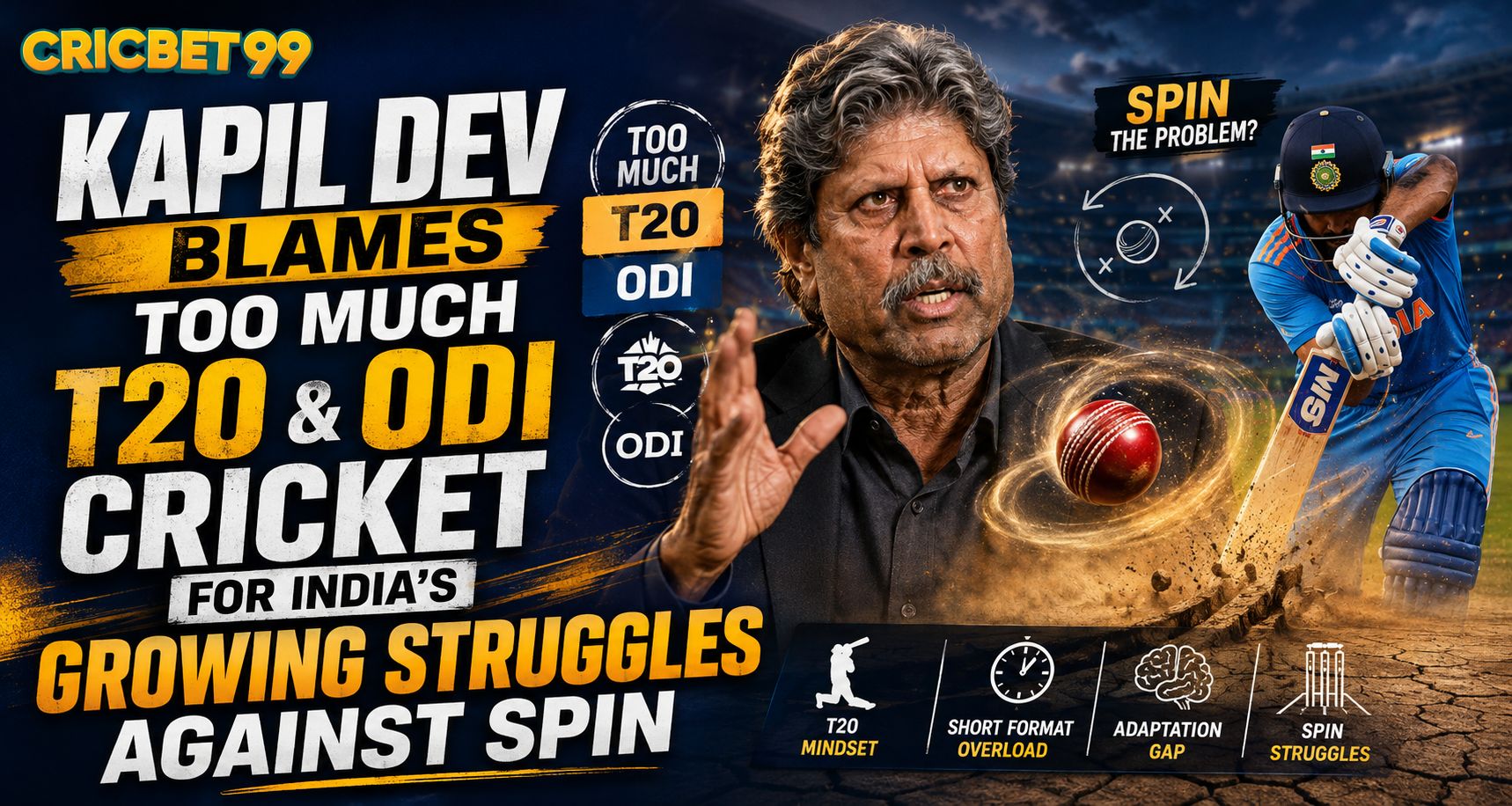 Kapil Dev Blames Too Much T20 and ODI Cricket for India’s Growing Struggles Against Spin