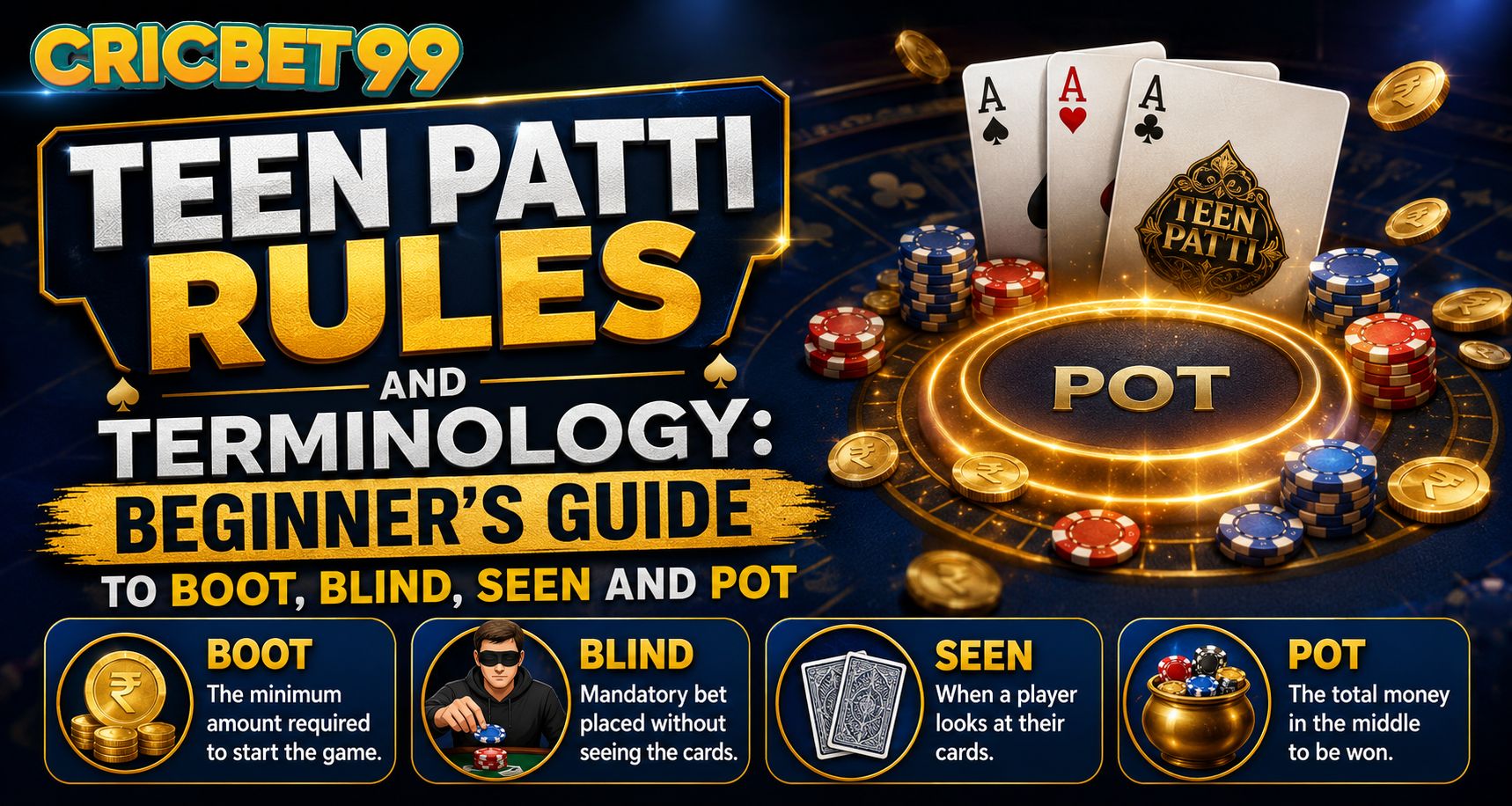 Teen Patti Rules and Terminology: Beginner's Guide to Boot, Blind, Seen and Pot