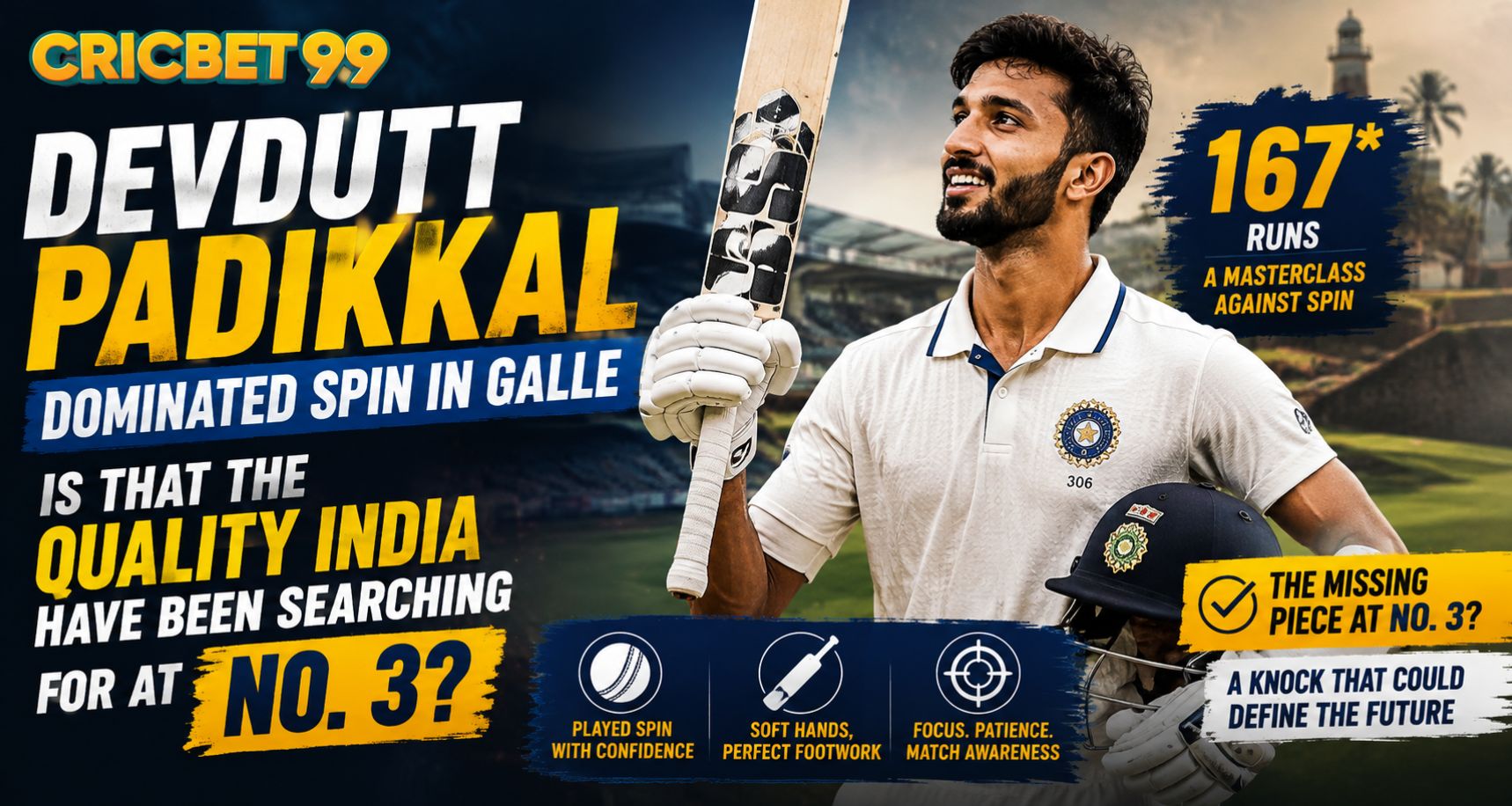 Cricbet99: Devdutt Padikkal Dominated Spin in Galle - Is That the Quality India Have Been Searching for at No. 3?