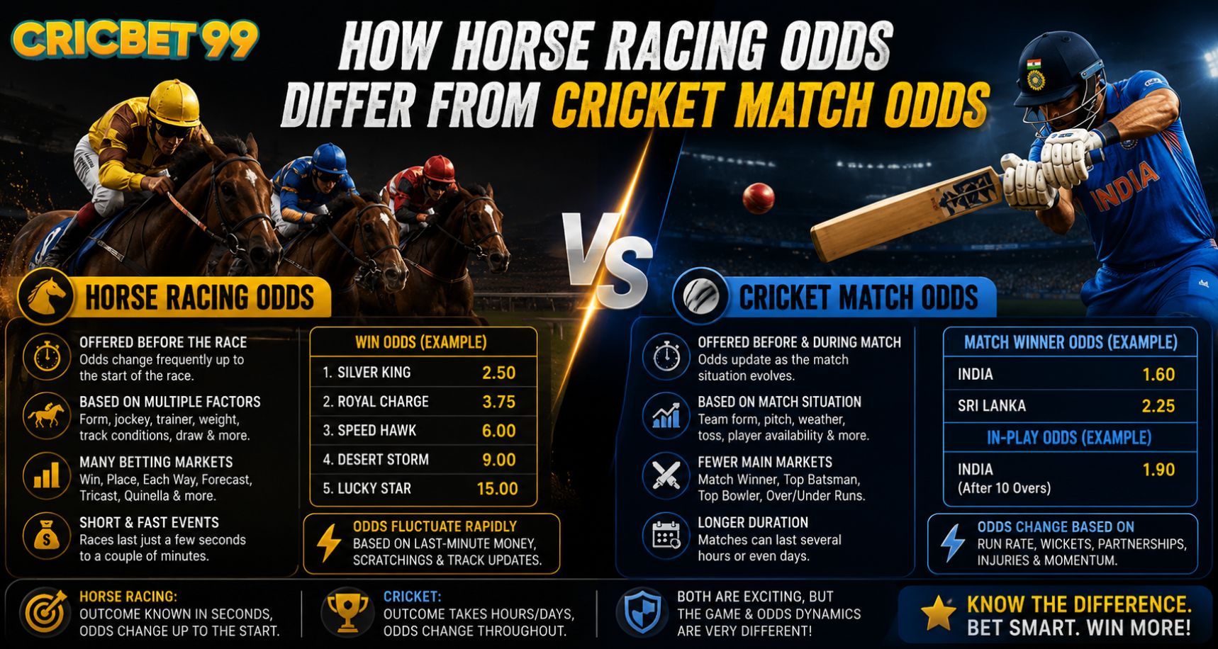 How Horse Racing Odds Differ From Cricket Match Odds