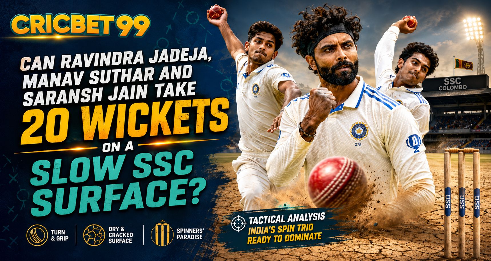 Can Ravindra Jadeja, Manav Suthar and Saransh Jain Take 20 Wickets on a Slow SSC Surface?